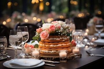 Naklejka premium Elegant banquet displays diversity of dishes in marriage., generative IA