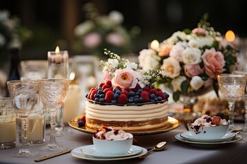 Fototapeta na wymiar Elegant banquet displays diversity of dishes in marriage., generative IA