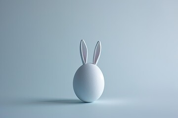 Obraz premium one white egg with rabbit ears on a plain white studio background