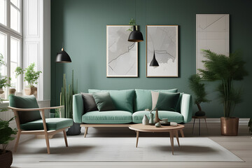 Mint color architecture, modern living room