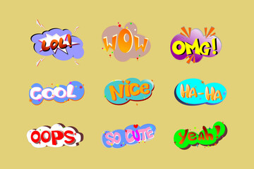 The most commonly used acronym and abbreviation for patches reads LOL. wow, omg, cool, nice, haha, oops, so cute and yeah