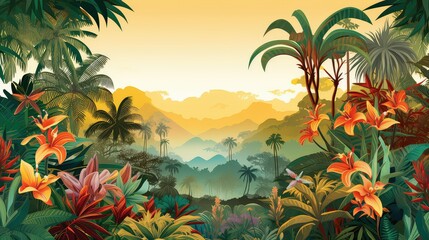 Fototapeta na wymiar tropical design summer background illustration beach palm, sun sunshine, waves water tropical design summer background