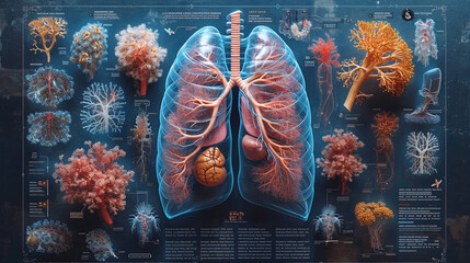 A captivating infographic highlighting the key components of the respiratory system, accompanied by concise and informative labels, creating an educational visual aid for understan - obrazy, fototapety, plakaty