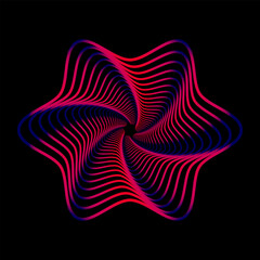 Glowing star rosette with guilloche of light and dark shades of red gradient, simulating a luminous center on a black background