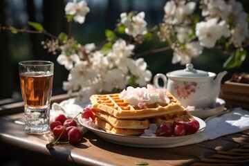 Outdoor picnic with sweet and salty waffles., generative IA