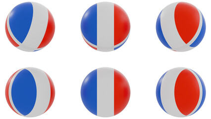 Ball with France country flag on transparent background. PNG of spheres with France national flag icon . 3d rendering 