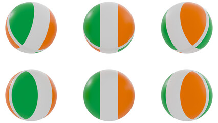 Ball with Ireland country flag on transparent background. PNG of spheres with Ireland national flag icon . 3d rendering 