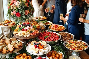 Obraz premium Elegant Buffet Spread at a Joyous Evening Gala