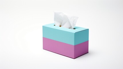 an isolated, colorful tissue box against a clean, white surface.