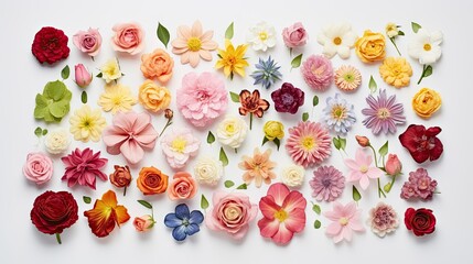 a top view of a headshot featuring a big collection set of various colorful flowers.