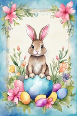 watercolor Easter bunny amidst flowers creates delightful easter designs for invitations, cards, greetings, and heartfelt congratulations