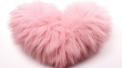 pink volumetric fur heart isolated on a white background.