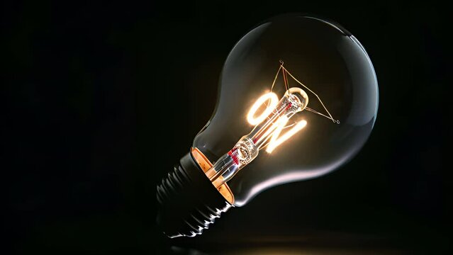 Illuminated Light Bulb on Black Background, Simple and Striking Visual Element for Design Concepts