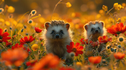Twilight Whiskers: Hedgehogs Amongst the Flowers