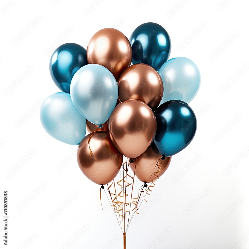Wall mural bunch of multi-colored metallic balloons on white background - Wall murals