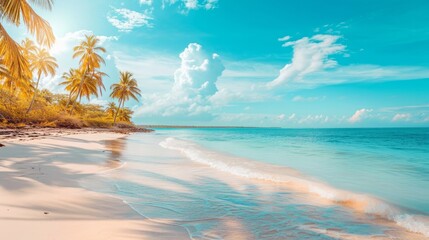 Caribbean beach background. Sunny tropical beach. Hot afternoon on an empty beach. The best beaches in the world. Dominican Republic beaches.   