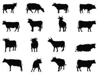 Cows silhouette vector art white background