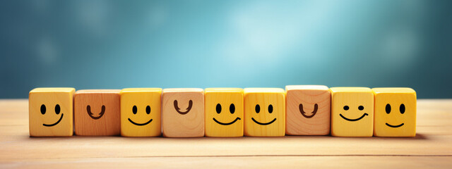 wooden cubes with smiles close-up