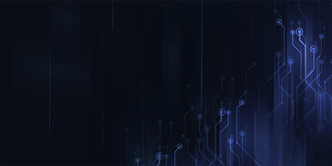 Digital technology futuristic internet network connection dark black background, blue abstract cyber information communication, Ai big data science, innovation future tech, line illustration vector 3d