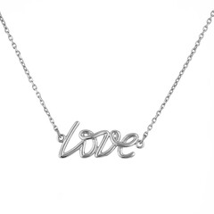 Silver chain with a pendant in the form of the word Love on a white background