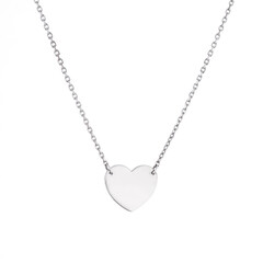 Female heart shaped pendant with silver chain necklace isolated on white background