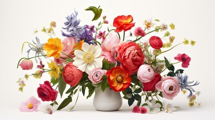 Obraz na płótnie Canvas the joyful simplicity of a vibrant floral arrangement captured on a pure white background.