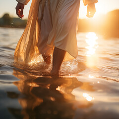 Closeup of Jesus walking on water