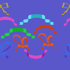 Fototapeta na wymiar Horizontal arrangement colored bows and tapes. Hand drawn.