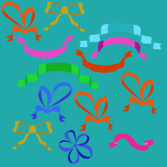 Design colored   bows and tapes. Hand drawn.