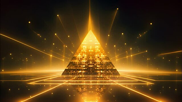 Pyramid in Dark Room, Mysterious Structure Illuminated by Ambient Light