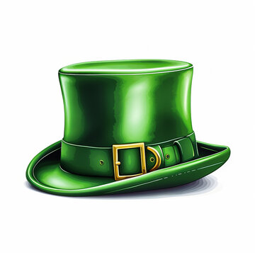 St. Patrick's hat with clover, isolated on white. Leprechaun hat. Vector Clipart