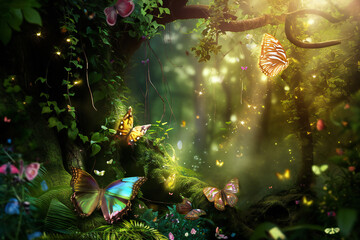 Forêt et papillons - obrazy, fototapety, plakaty