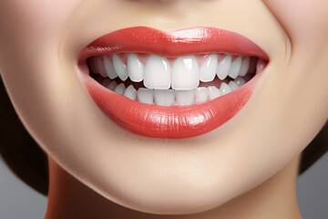 Naklejka premium Smile makeovers teeth whitening, in the style of minimalistic compositions, spontaneous gesture, macro perspectives, light white
