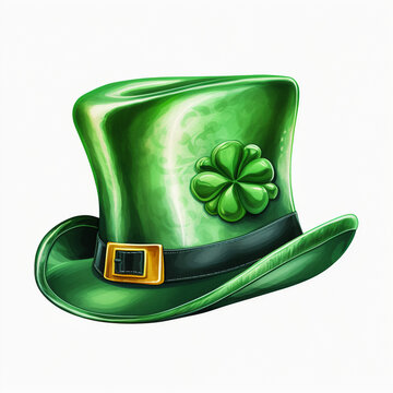 Leprechaun hat. Vector St Patrick day icon. Irish green leprechaun hat with clover leaf. Happy Saint Patrick day! Cartoon Ireland illustration isolated on white background. Lucky magic vector