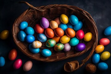 Fototapeta na wymiar A beautifully arranged basket filled with colorful Easter eggs