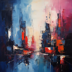 abstract cityview after rain, oil painting