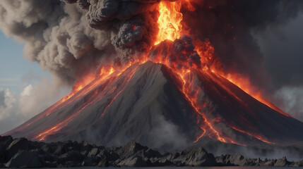 The most violent volcanic eruption, strike colored 3d rendering element. ai generative