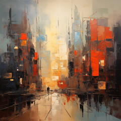 abstract cityview after rain, oil painting