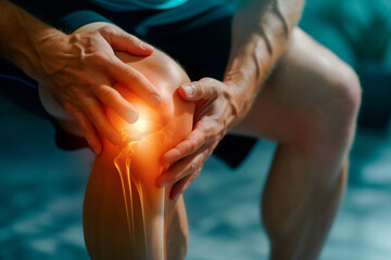 Problem Knee Sport Massage, Painful Leg Joint Problems and Tendon Inflammation - obrazy, fototapety, plakaty
