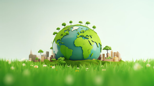 World environment and earth day concept, ecology, cities and green forest, sustainable developtment goals.