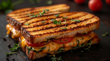 Delicious grilled cheese sandwich with melting cheese, grilled cheese product photo - obrazy, fototapety, plakaty