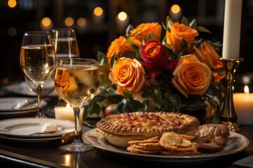 Fototapeta na wymiar Perfect Pumpkin Pie at Exuberant Thanksgiving Dinner., generative IA