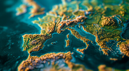 A detailed close-up view of a map of Europe. Ideal for illustrating geographical information or planning travel itineraries
