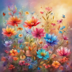 Fototapeta na wymiar Colorful flowers wallpaper.