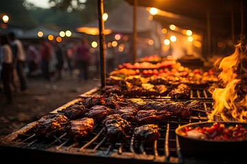 Barbecues compete on grills, preparing juicy picanhas in an animated event., generative IA