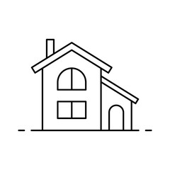 Two-story house icon. Black contour linear silhouette. Editable strokes. Front view. Vector simple flat graphic illustration. Isolated object on a white background. Isolate.