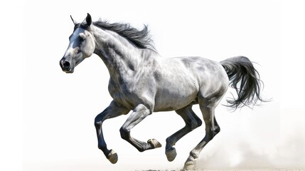 Majestic gray stallion galloping freely, horses picture
