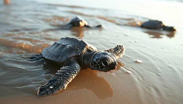Leatherback turtle babies released into the sea, underwater marine life picture