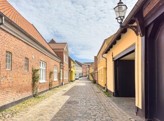 Wanderlust in street Ribe city, Ribe is a town in Esbjerg municipality in Region Southern Denmark