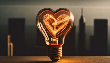  Creative Concept of Love and Innovation Heart-shaped Filament in Light Bulb 